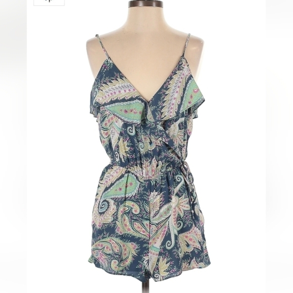 American Eagle Teal Paisley Print Surplice Spaghetti Strap Shorts Romper Size XS - Picture 1 of 11